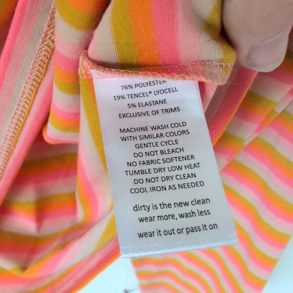 Toad & Co Womens Top L - Orange Pink Striped Colorful Long Sleeve V-Neck Shirt - Picture 4 of 7